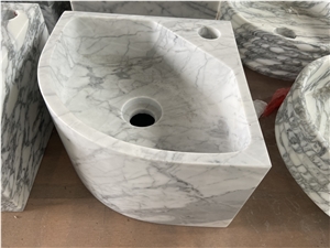 Calacatta Marble Small Corner Wall Mount Bathroom Sink