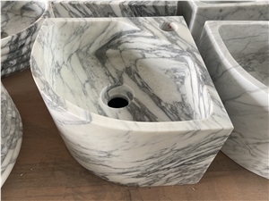 Calacatta Marble Small Corner Wall Mount Bathroom Sink