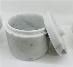 Carrara White Marble Round Jar With Cover Carrara White Marble Round Jar With Cover
