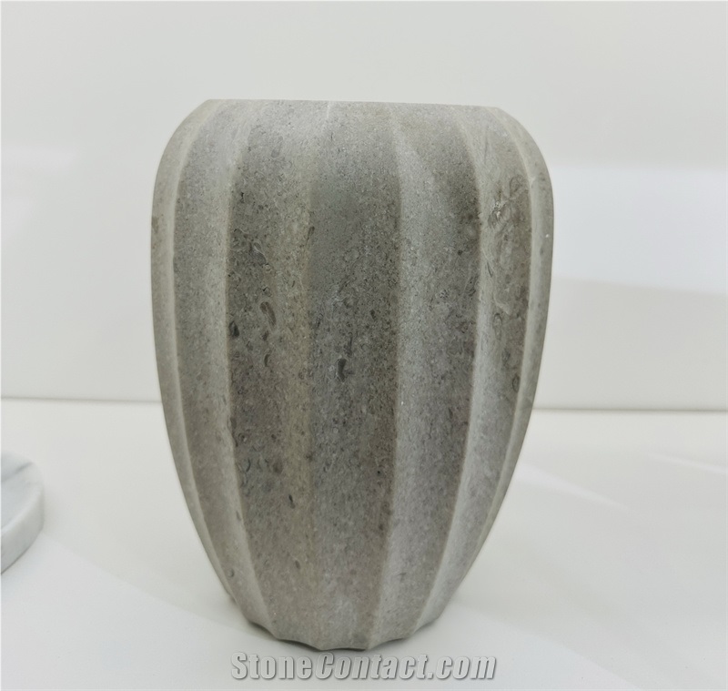Grey Marble Table Top Flower Fluted Vase Home Decor Products