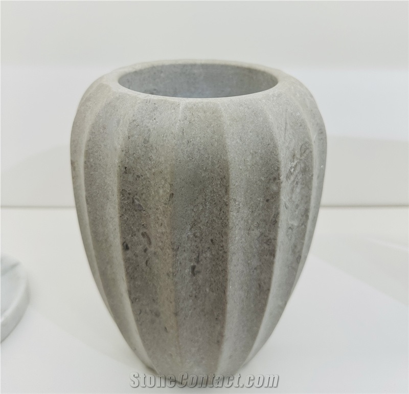 Grey Marble Table Top Flower Fluted Vase Home Decor Products