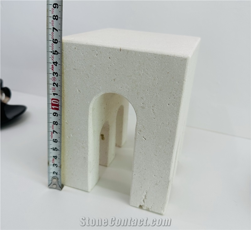 Interior Bookcase Ornaments Beige Limestone Bookends