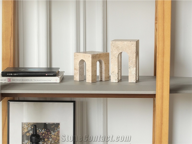 Interior Bookcase Ornaments Beige Limestone Bookends