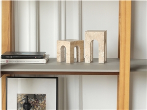 Interior Bookcase Ornaments Beige Limestone Bookends