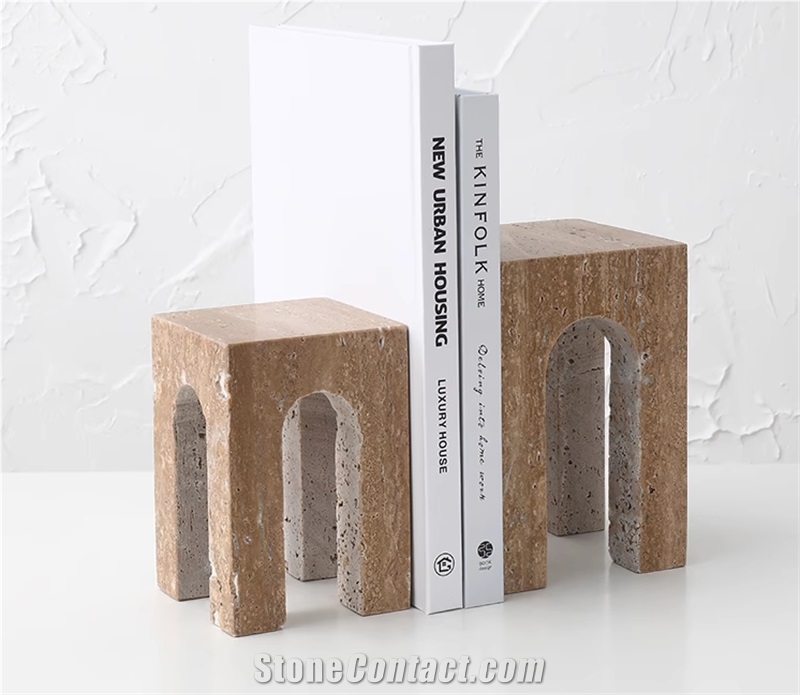 Interior Bookcase Ornaments Beige Limestone Bookends