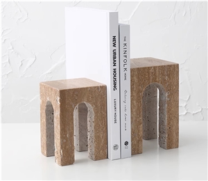 Interior Bookcase Ornaments Beige Limestone Bookends
