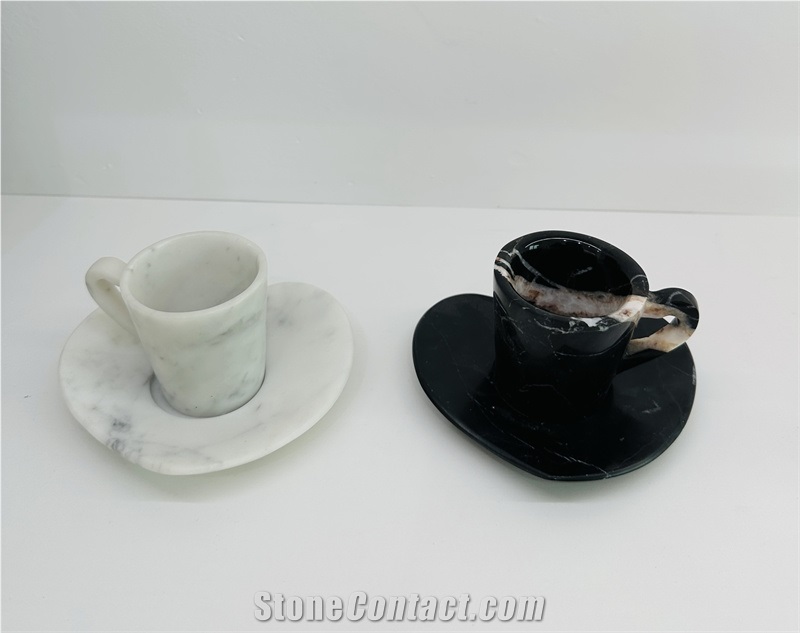 Marble Coffee Cup And Heart-Shaped Saucer For Home Decor