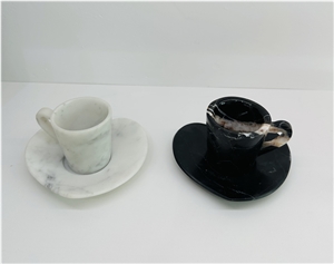 Marble Coffee Cup And Heart-Shaped Saucer For Home Decor