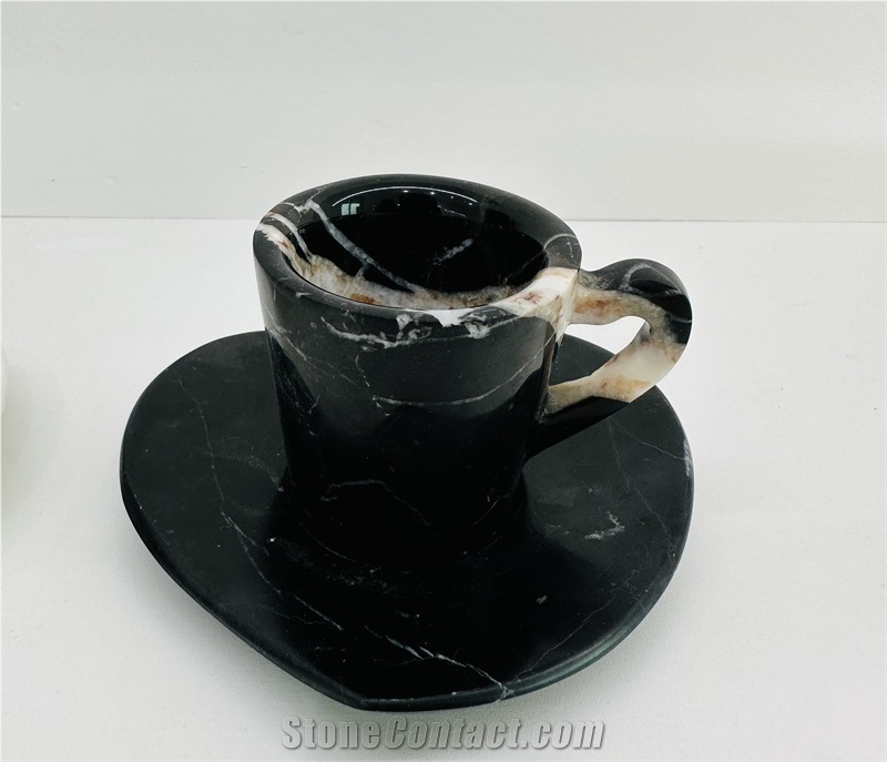 Marble Coffee Cup And Heart-Shaped Saucer For Home Decor