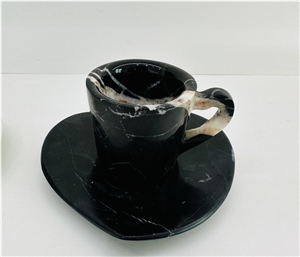 Marble Coffee Cup And Heart-Shaped Saucer For Home Decor