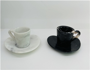 Marble Coffee Cup And Heart-Shaped Saucer For Home Decor