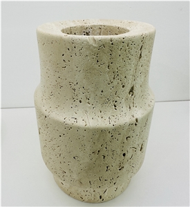 Minimalist  Beige Travertine Vase Home Decorative Vase