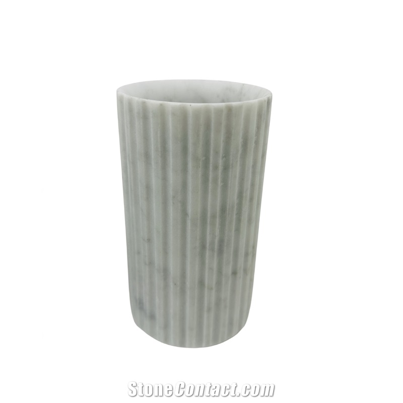 Minimalist White Marble Fluted Vase Home Decor Products
