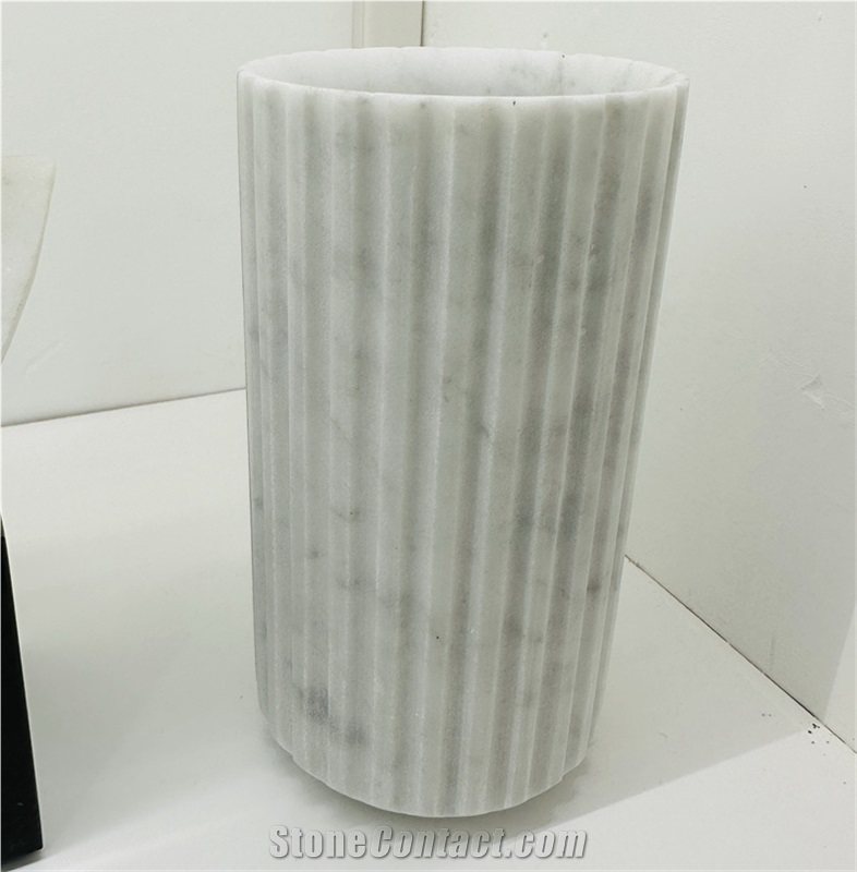 Minimalist White Marble Fluted Vase Home Decor Products