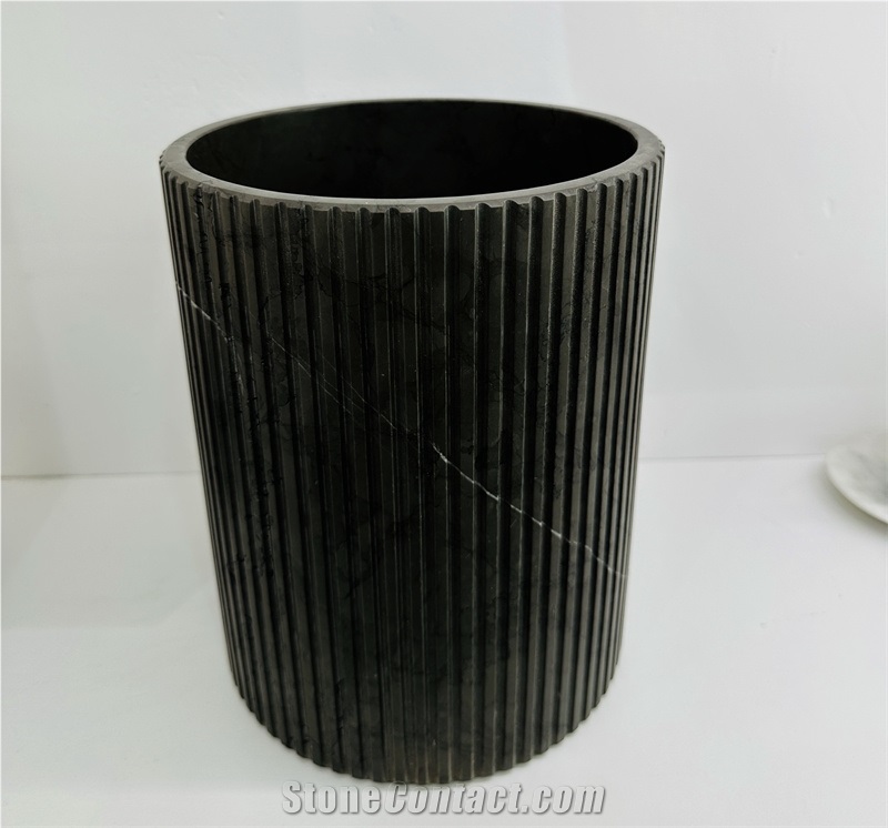 Pietra Grey Marble Fluted Bathroom Waste Bin