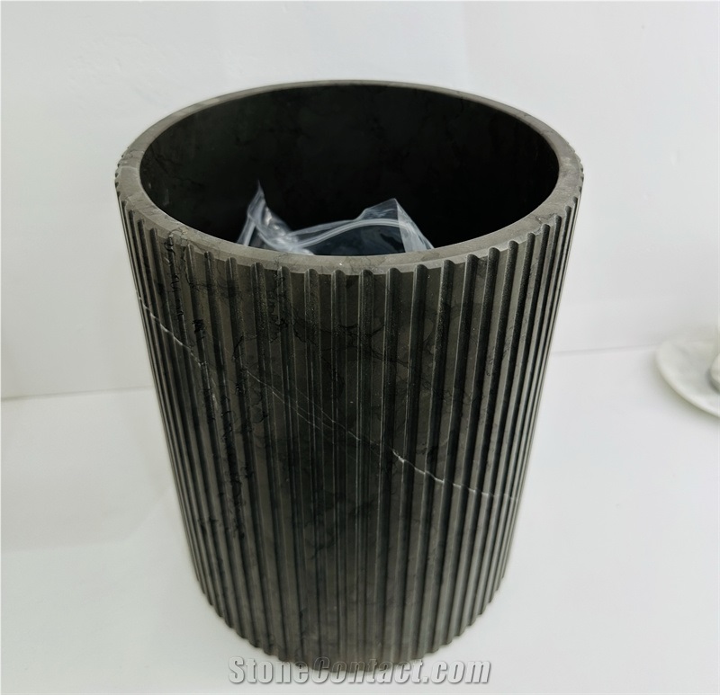 Pietra Grey Marble Fluted Bathroom Waste Bin