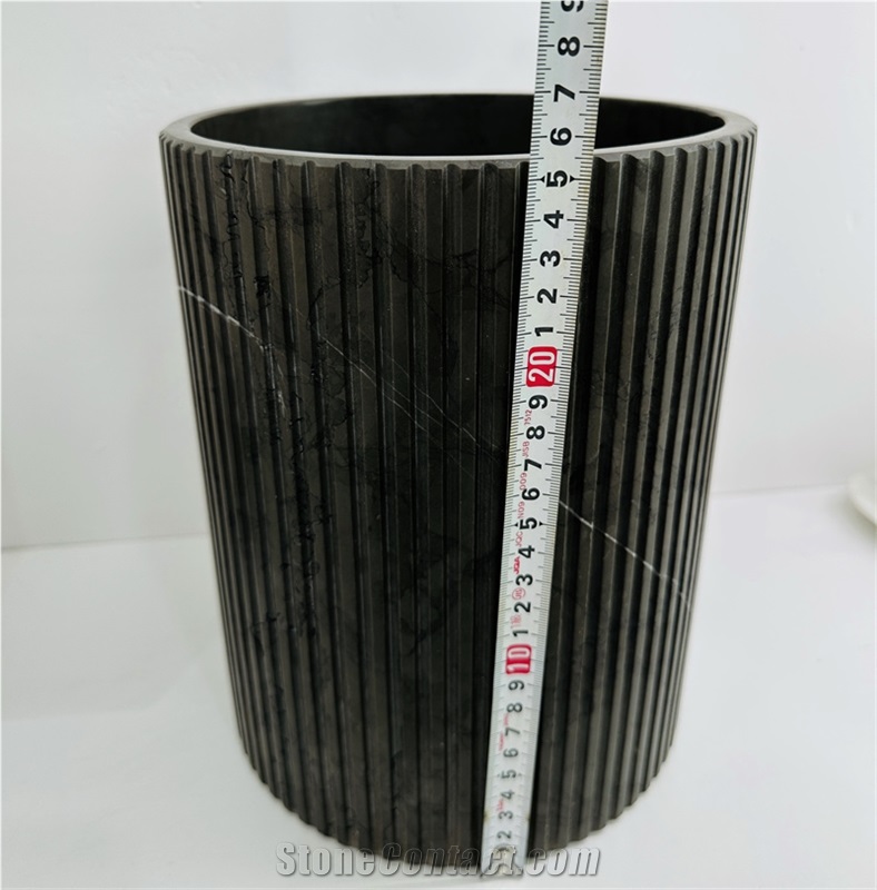 Pietra Grey Marble Fluted Bathroom Waste Bin