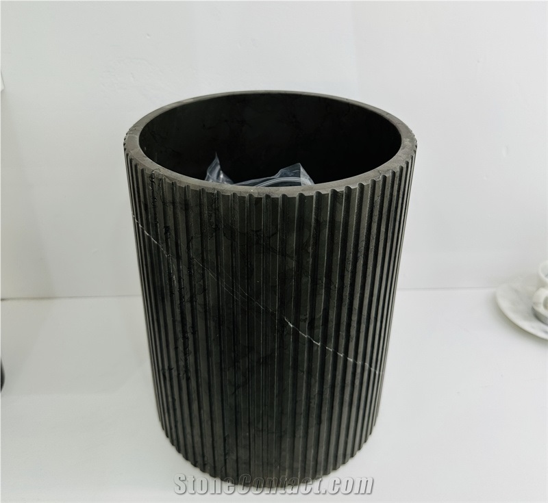 Pietra Grey Marble Fluted Bathroom Waste Bin