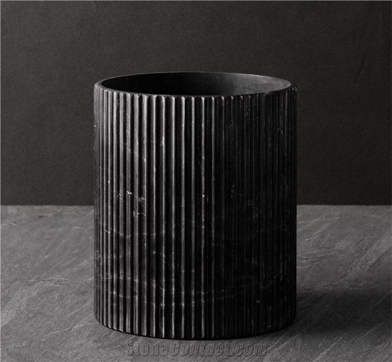 Pietra Grey Marble Fluted Bathroom Waste Bin