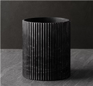 Pietra Grey Marble Fluted Bathroom Waste Bin