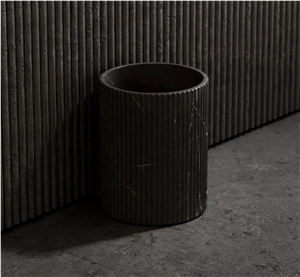 Pietra Grey Marble Fluted Bathroom Waste Bin