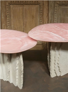 Pink Onyx And Beige Travertine Side Table Interior Design