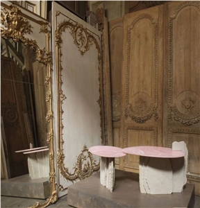 Pink Onyx And Beige Travertine Side Table Interior Design