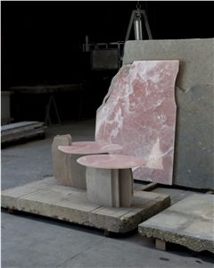 Pink Onyx And Beige Travertine Side Table Interior Design