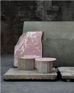 Pink Onyx And Beige Travertine Side Table Interior Design