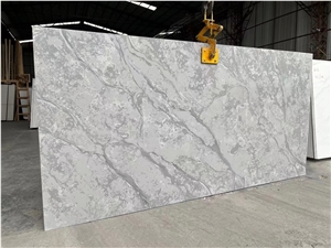 Silver Statuario Vein Grey Quartz Big Slab Home Decoration