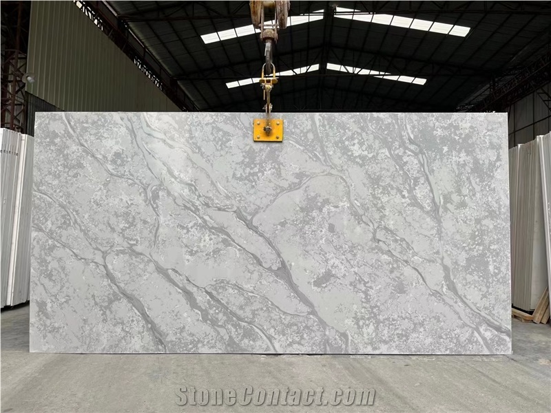 Silver Statuario Vein Grey Quartz Big Slab Home Decoration