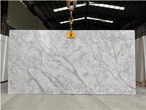 Silver Statuario Vein Grey Quartz Big Slab Home Decoration