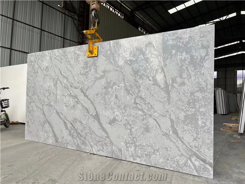 Silver Statuario Vein Grey Quartz Big Slab Home Decoration