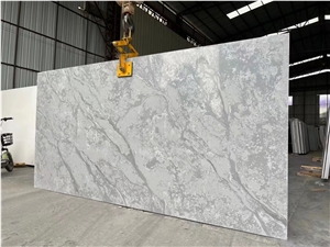 Silver Statuario Vein Grey Quartz Big Slab Home Decoration