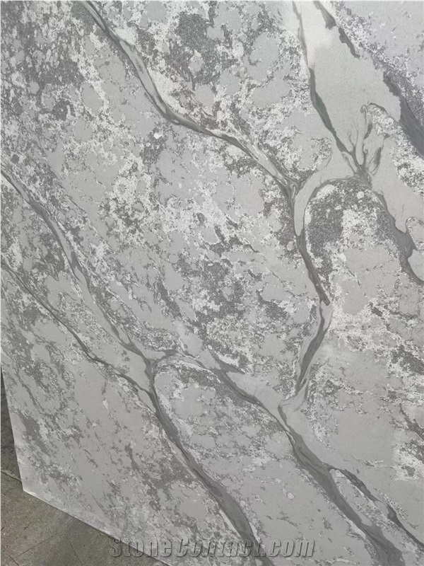 Silver Statuario Vein Grey Quartz Big Slab Home Decoration