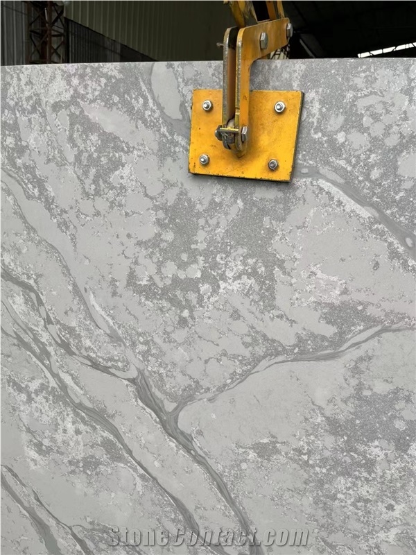 Silver Statuario Vein Grey Quartz Big Slab Home Decoration