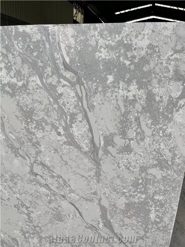 Silver Statuario Vein Grey Quartz Big Slab Home Decoration