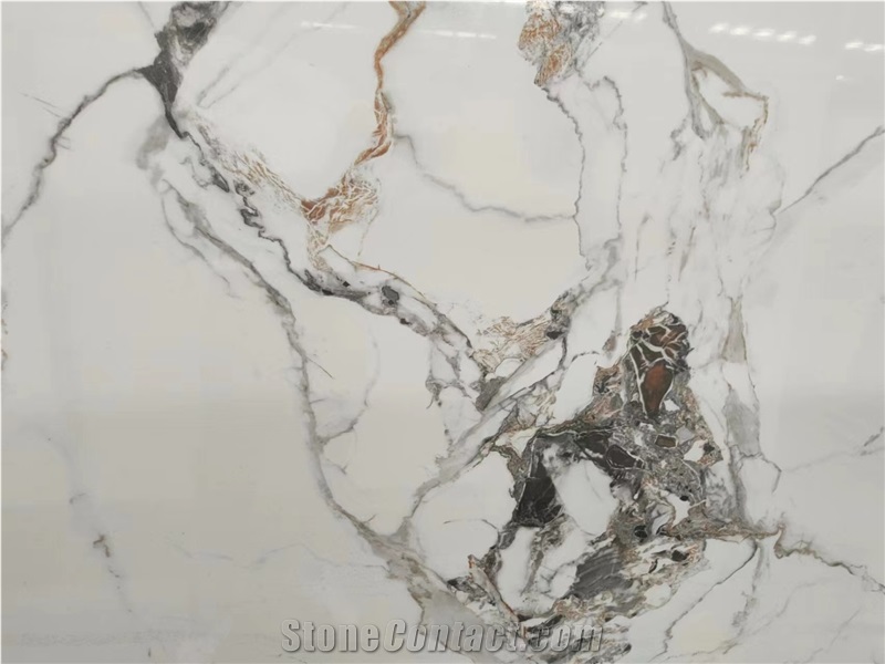 White Marble Vein Sintered Stone Slabs Wall Floor Tile Use