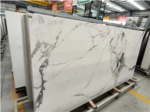 White Marble Vein Sintered Stone Slabs Wall Floor Tile Use