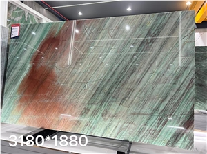 Botanic Green Quartzite Aqua Bordeaux Bookmatched Slab