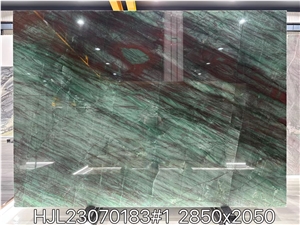 Botanic Green Quartzite Aqua Bordeaux Bookmatched Slab