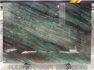 Botanic Green Quartzite Aqua Bordeaux Bookmatched Slab