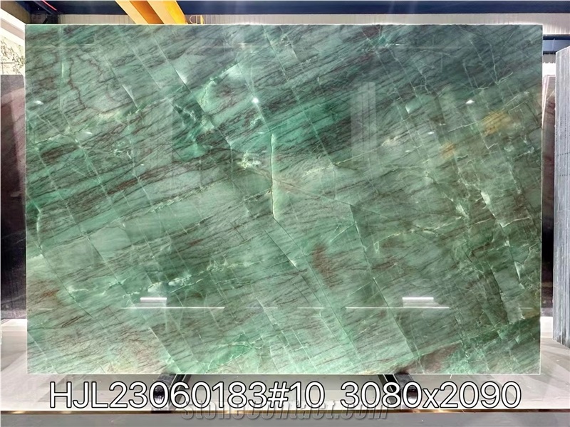 Botanic Green Quartzite Aqua Bordeaux Bookmatched Slab