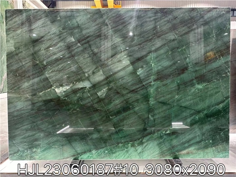 Botanic Green Quartzite Aqua Bordeaux Bookmatched Slab