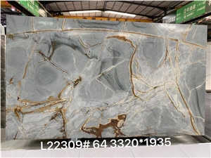 Deep Blue Quartzite Roman Blue Bookmatched Slab Tile