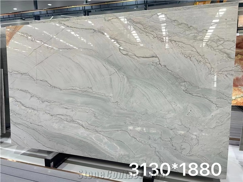 Super White Quartzite Fantasy Eternity Big Slab Bookmatched