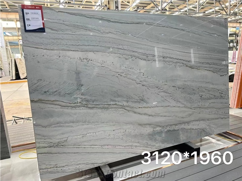 Super White Quartzite Fantasy Eternity Big Slab Bookmatched