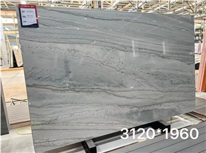 Super White Quartzite Fantasy Eternity Big Slab Bookmatched