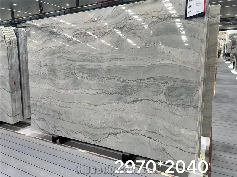 Super White Quartzite Fantasy Eternity Big Slab Bookmatched