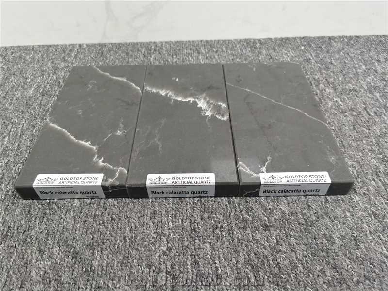 Artificial Black 5104 Quartz Calacatta Angelo Quartz Slabs